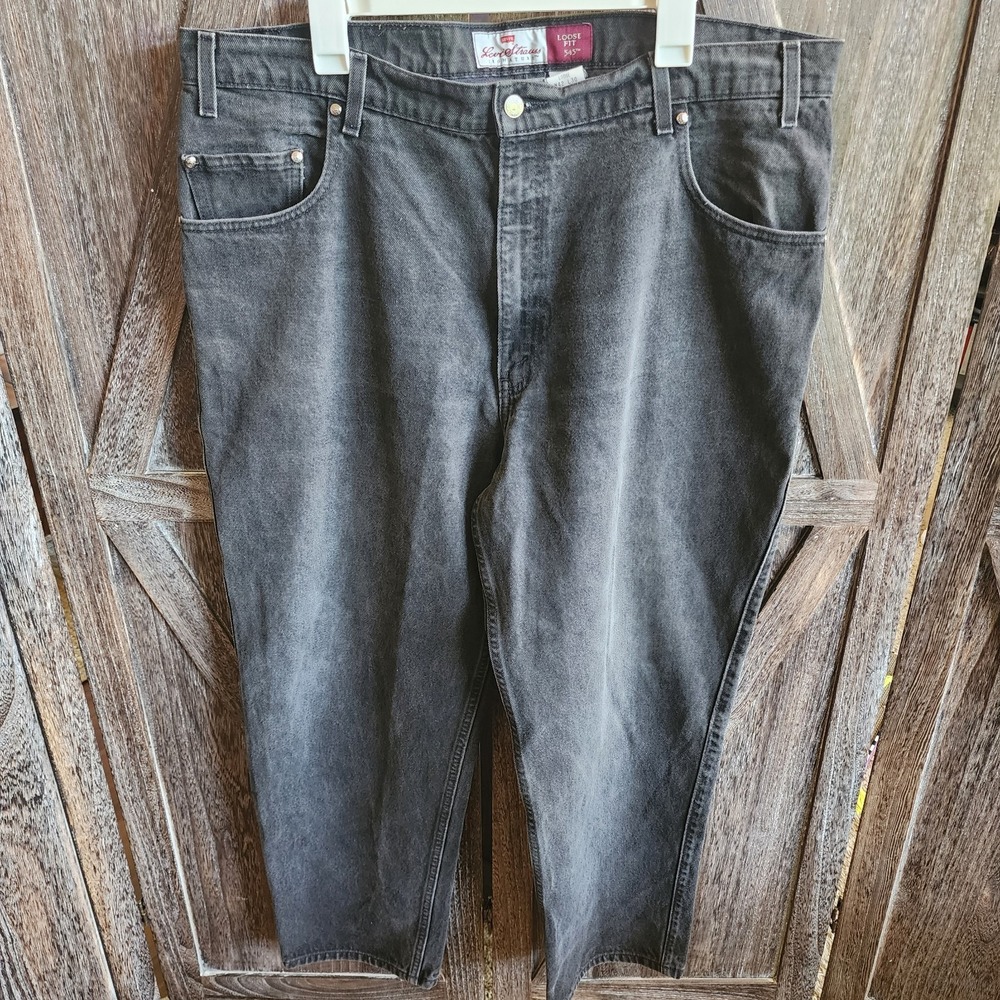Levis Jeans Men's Size 42x30 Black Denim 545 Orange Tab Loose Fit Vintage 90s